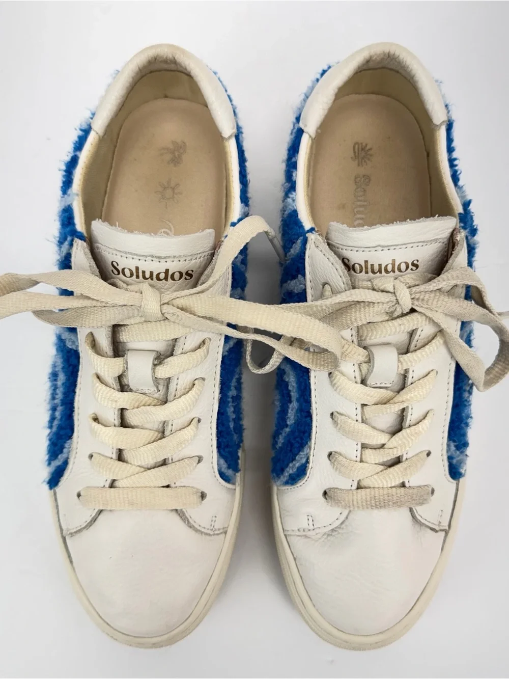 Soludos size 7.5 Women’s Blue Plush Psychedelic Spiral Ibiza Platform Sneakers
